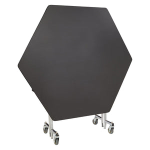 Mobile EasyFold Table, 60" Hexagon, Plywood Core, Vinyl T-Mold Edge, Chrome Frame