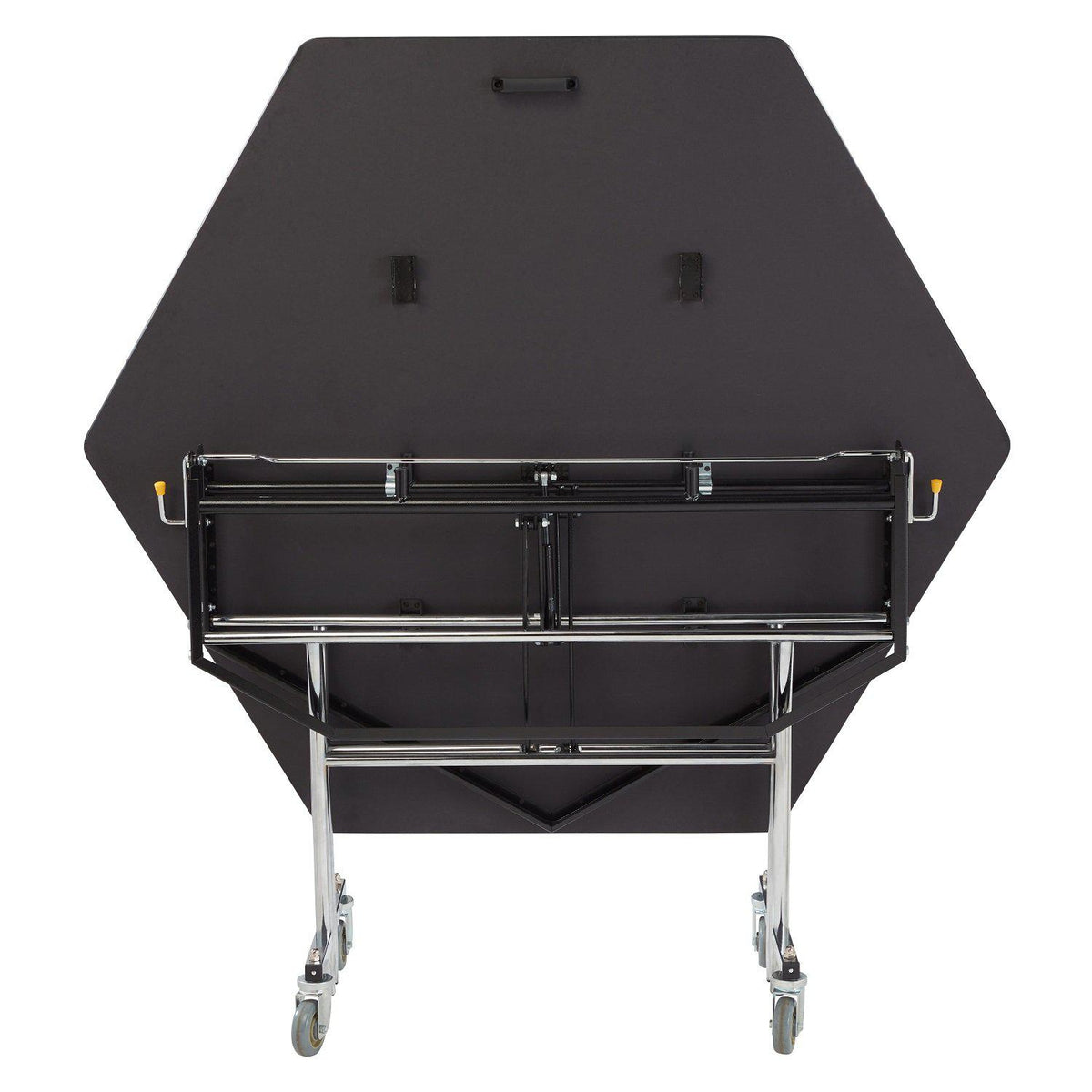Mobile EasyFold Table, 60" Hexagon, Plywood Core, Vinyl T-Mold Edge, Chrome Frame