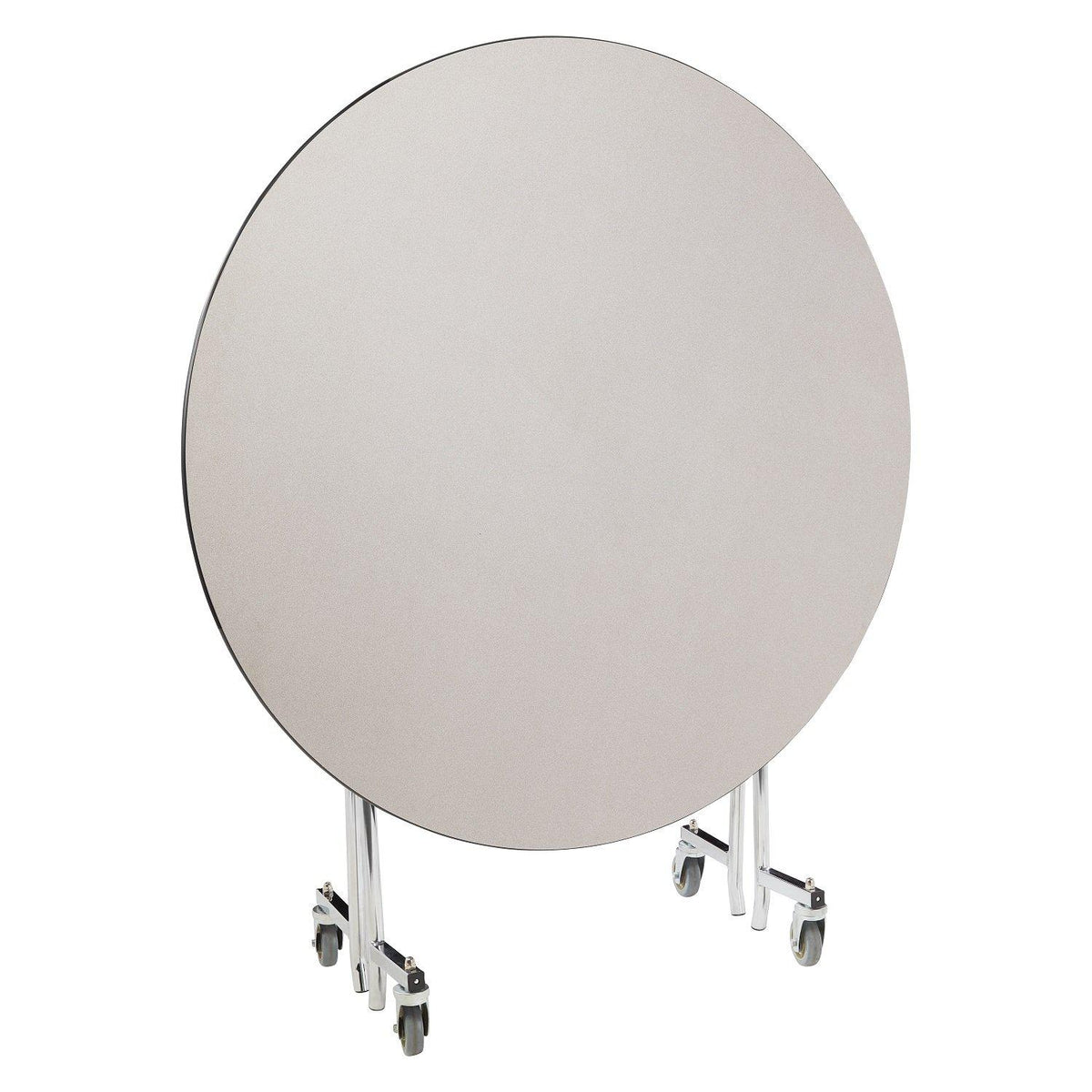 Mobile EasyFold Table, 60" Round, Plywood Core, Vinyl T-Mold Edge, Chrome Frame