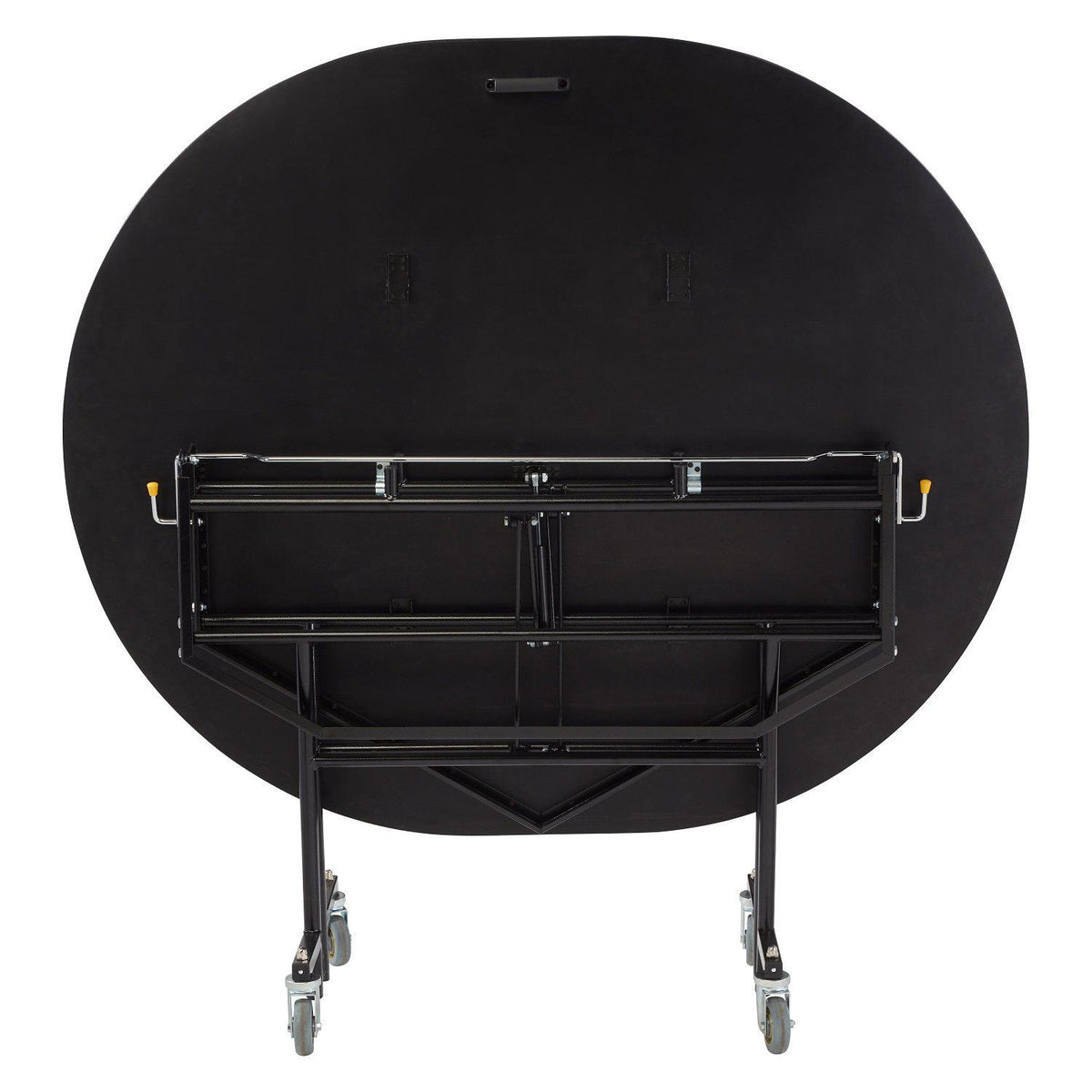 Mobile EasyFold Table, 60"x72" Oval, Plywood Core, Vinyl T-Mold Edge, Textured Black Frame