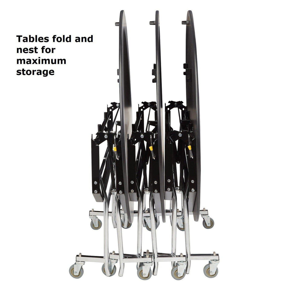 Mobile EasyFold Table, 60" Round, MDF Core, Black ProtectEdge, Chrome Frame