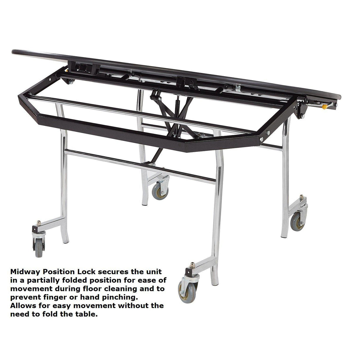 Mobile EasyFold Table, 48" Square, Particleboard Core, Vinyl T-Mold Edge, Chrome Frame