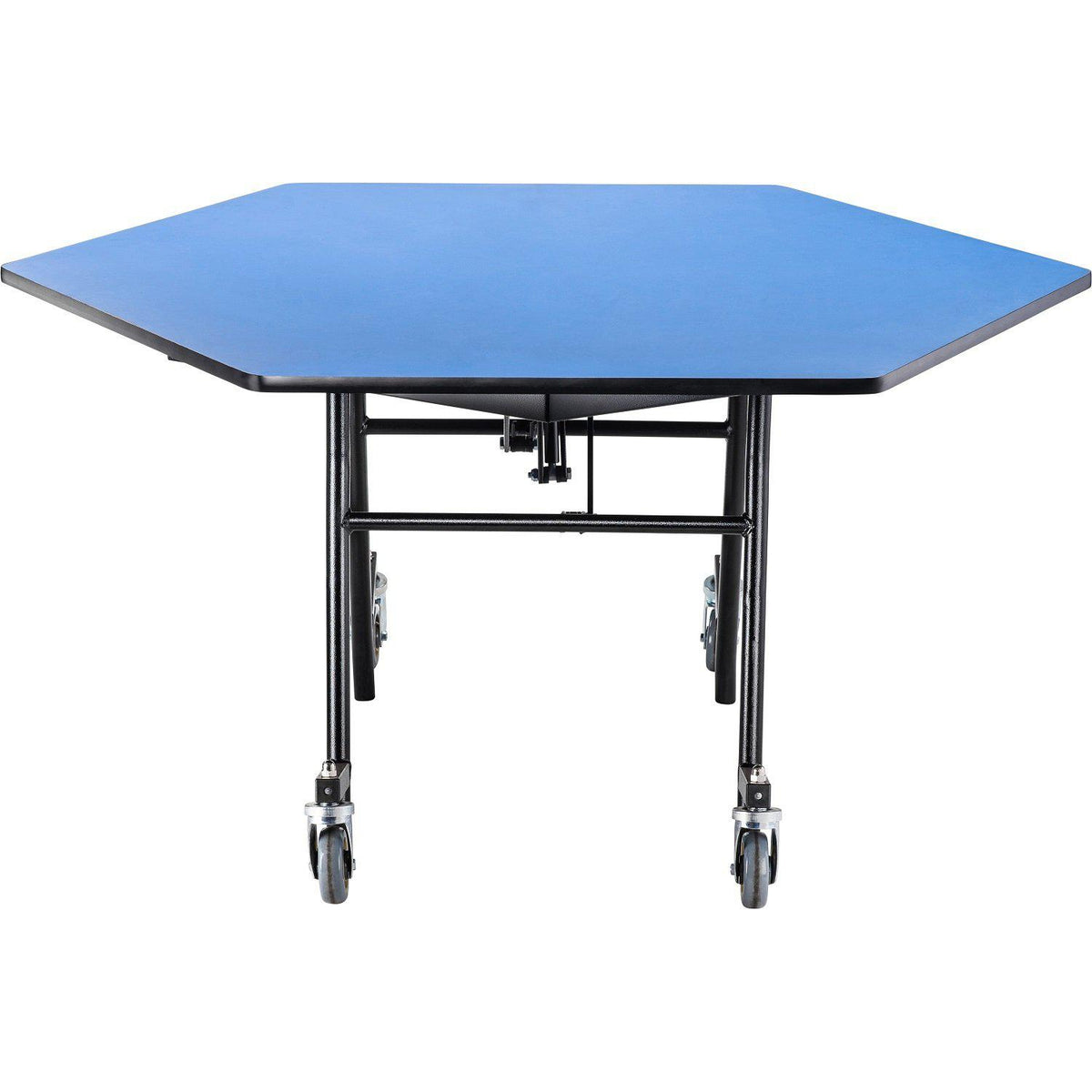 Mobile EasyFold Table, 60" Hexagon, Particleboard Core, Vinyl T-Mold Edge, Textured Black Frame