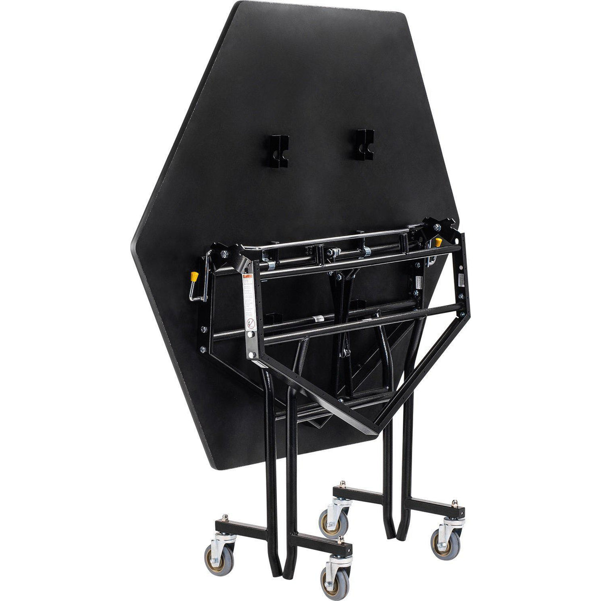 Mobile EasyFold Table, 48" Hexagon, Plywood Core, Vinyl T-Mold Edge, Textured Black Frame