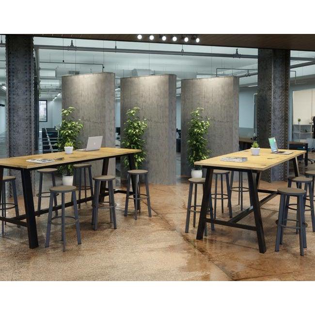 Metro Stool, Natural Steel Frame, Wood Seat, Bar Height, 30"H