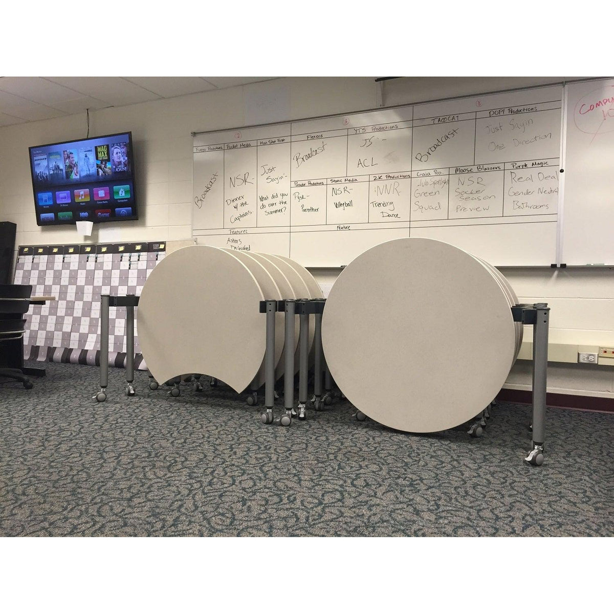 Muzo Kite® Mini Mobile Dry-Erase Flip-Top Folding/Nesting Table, 42" Full Circle, 29" H