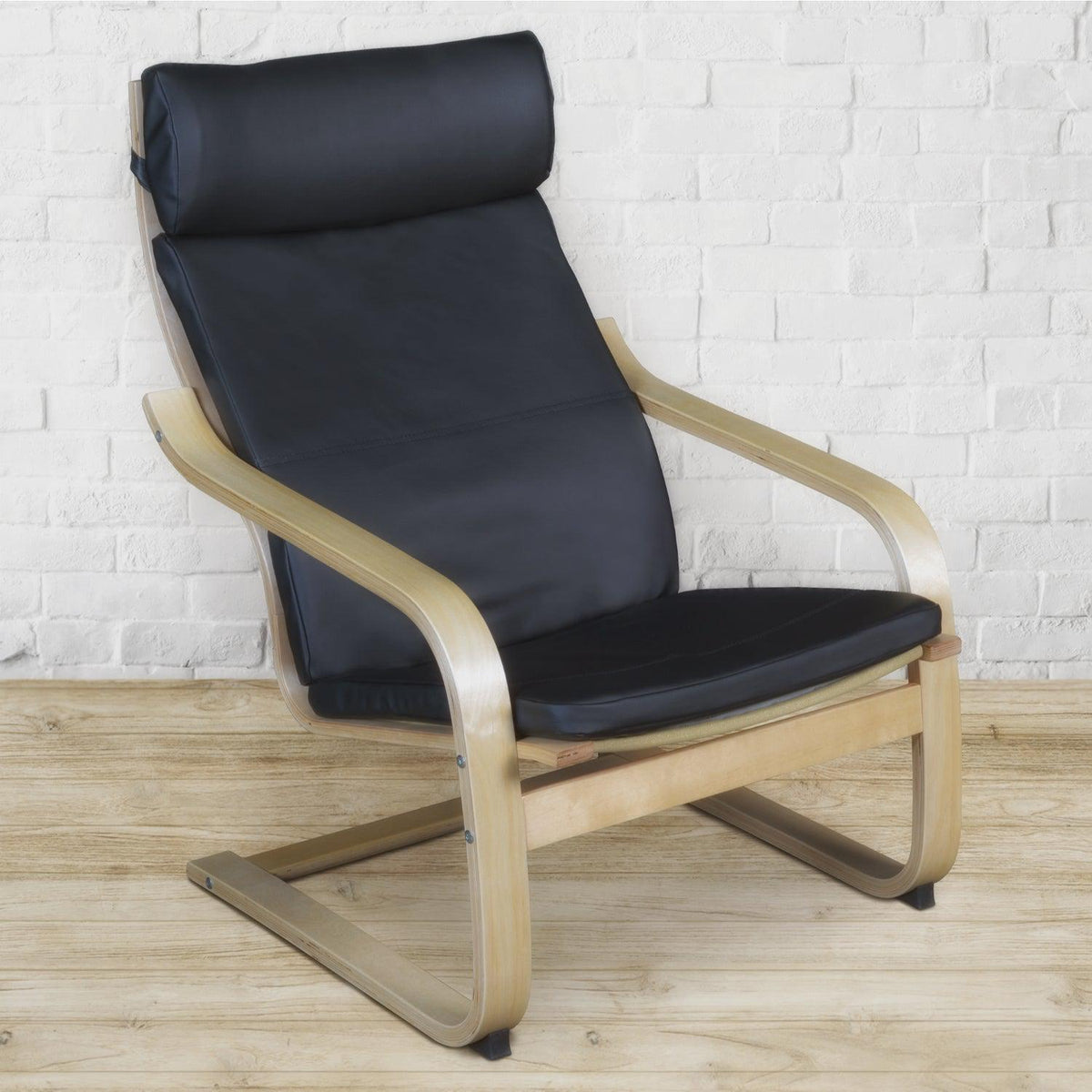Niche Mia Bentwood Reclining Chair, Natural Frame Finish, Black Leather Upholstery