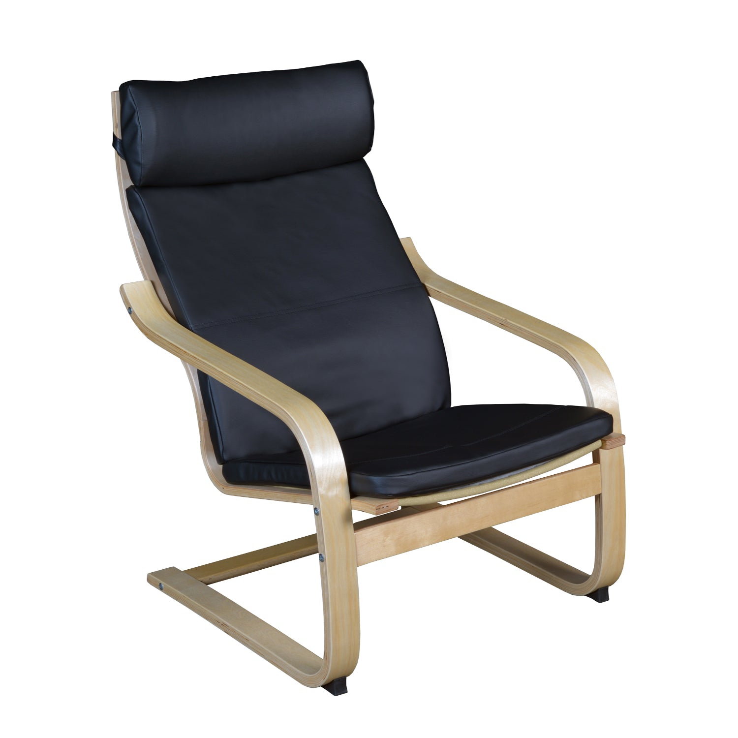 Niche Mia Bentwood Reclining Chair, Natural Frame Finish, Black Leather Upholstery
