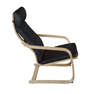 Niche Mia Bentwood Reclining Chair, Natural Frame Finish, Black Leather Upholstery