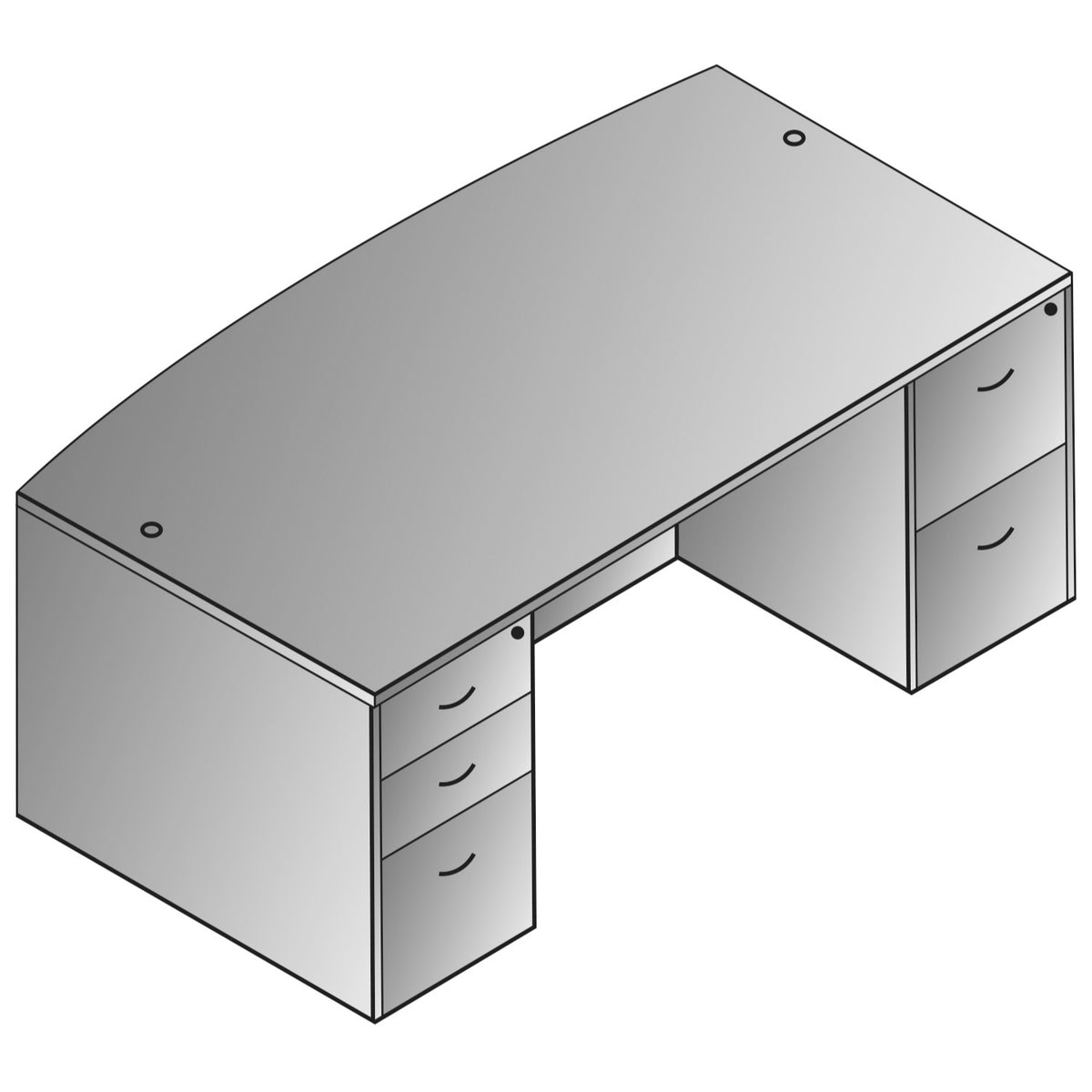 "Napa White" Bow Top Double Pedestal Desk, 71" x 41" x 29" H