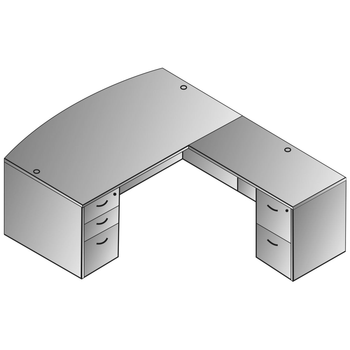 "Napa White" L-Shape with Bow Top Desk, 71" x 89" x 29" H