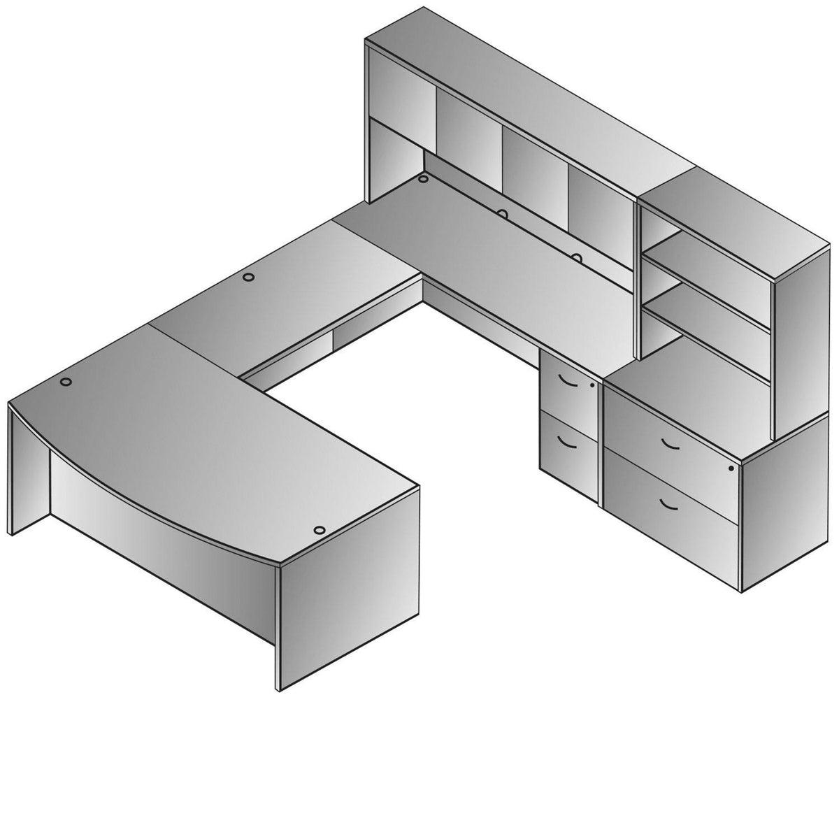Napa U Shape Desk with Hutch and Storage, 107" x 113"