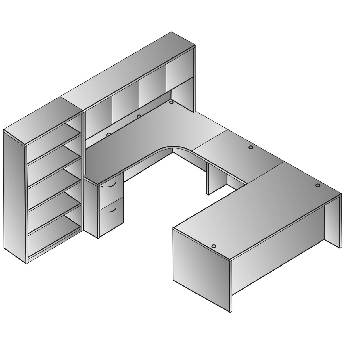 Napa Left U Shape Desk with Hutch and Bookcase, 107" x 107"