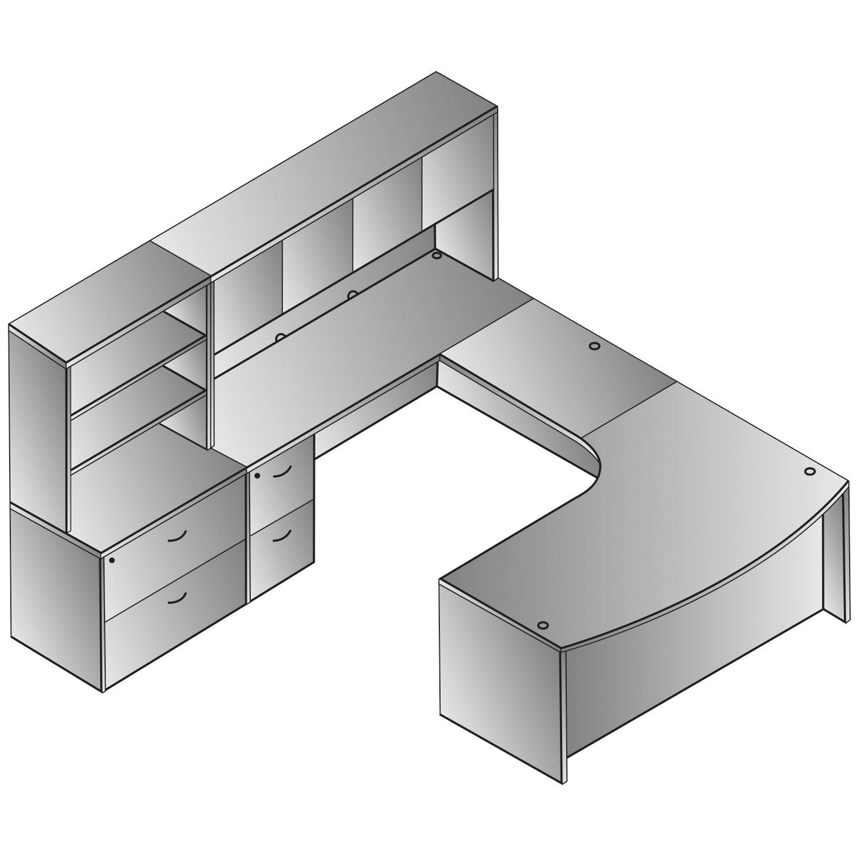 Napa Left U Shape with Corner Desk, Hutch and Storage, 107" x 107"