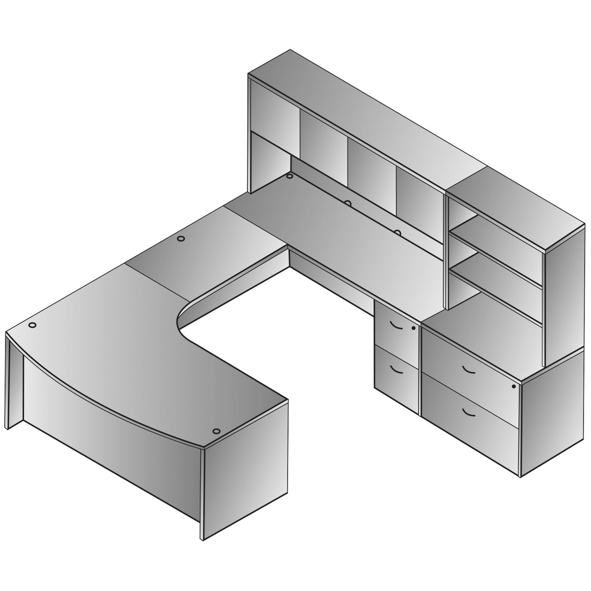 Napa Right U Shape with Corner Desk, Hutch and Storage, 107" x 107"