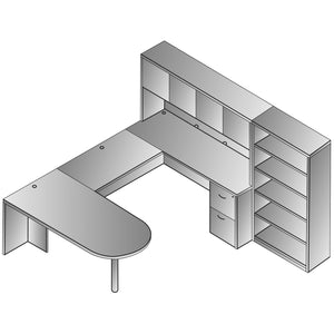 Napa U Shape with Bullet Desk, Hutch and Bookcase, 107" x 108"