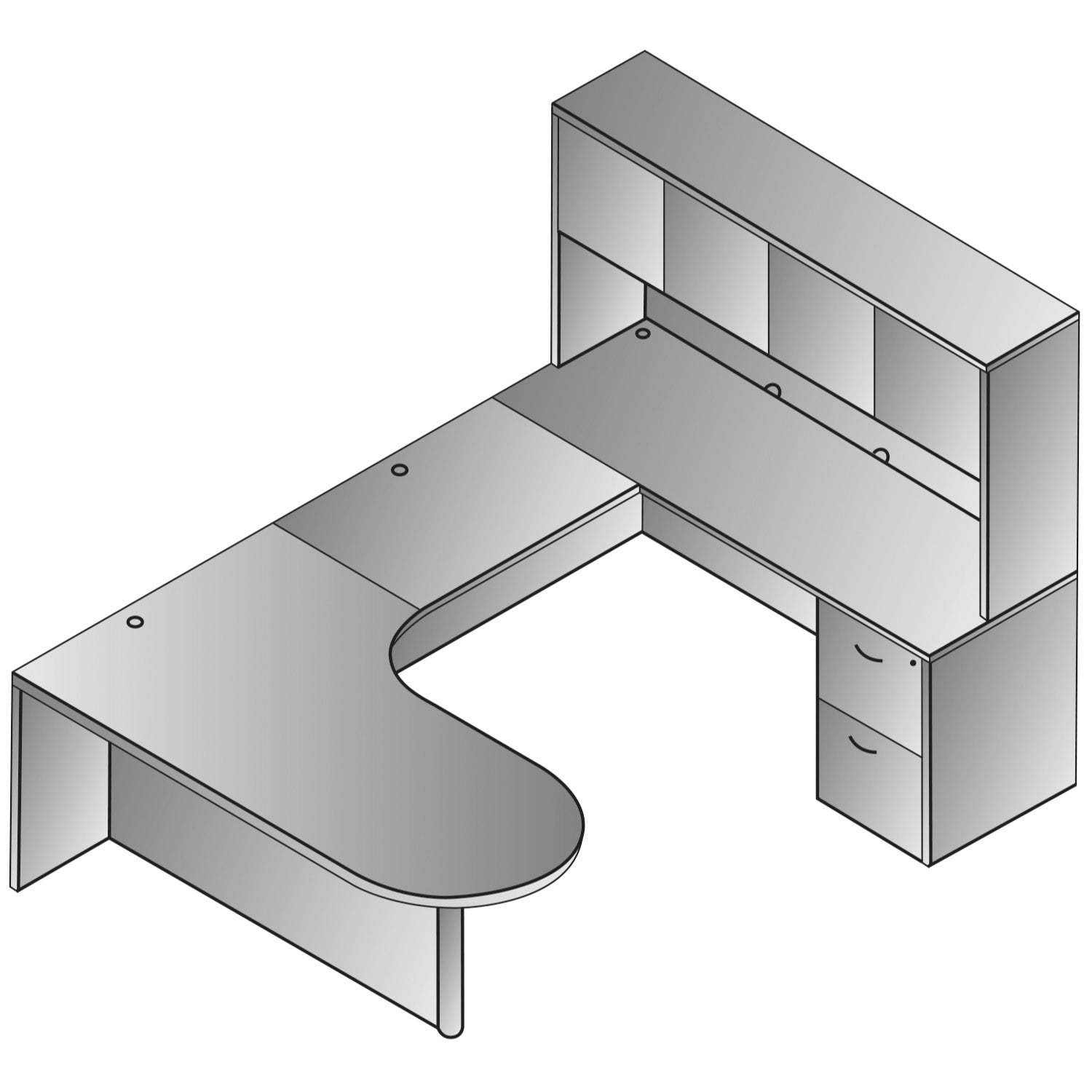 Napa U Shape with Right Computer Corner Bullet Desk and Hutch, 71" x 101"