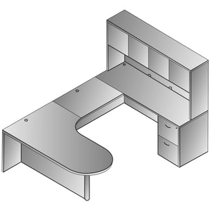 Napa U Shape with Right Computer Corner Bullet Desk and Hutch, 71" x 101"