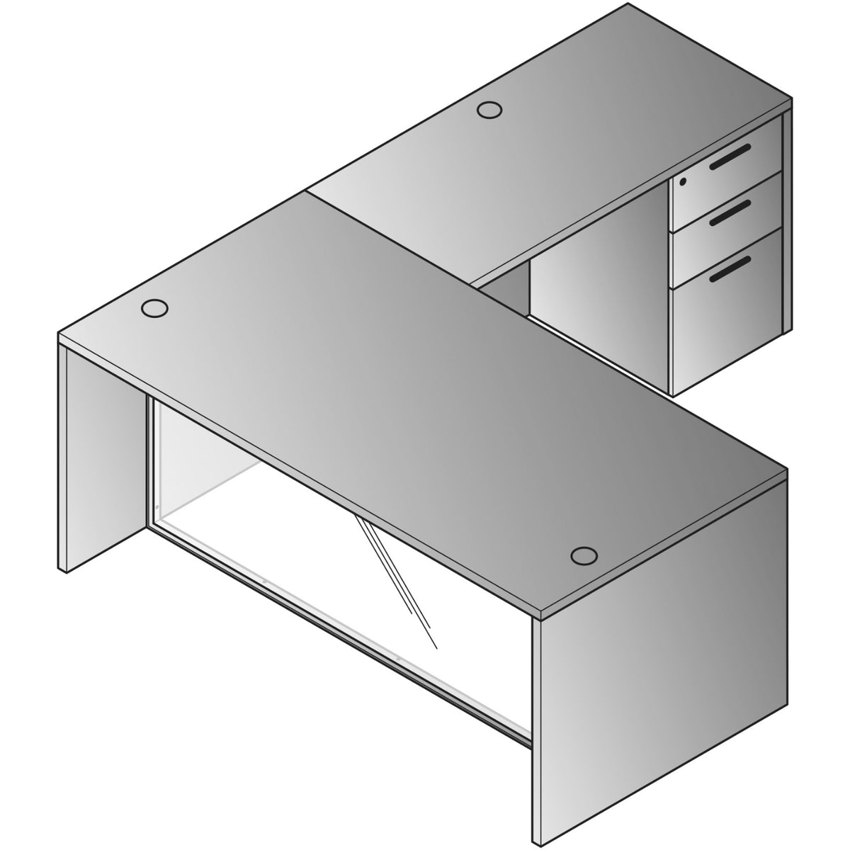 "Napa White" L-Shape Desk with Glass Modesty Panel, 71" x 84" x 29" H