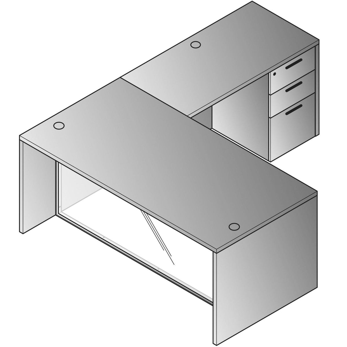 Napa L-Shape Desk with Glass Modesty Panel, 71" x 84" x 29" H