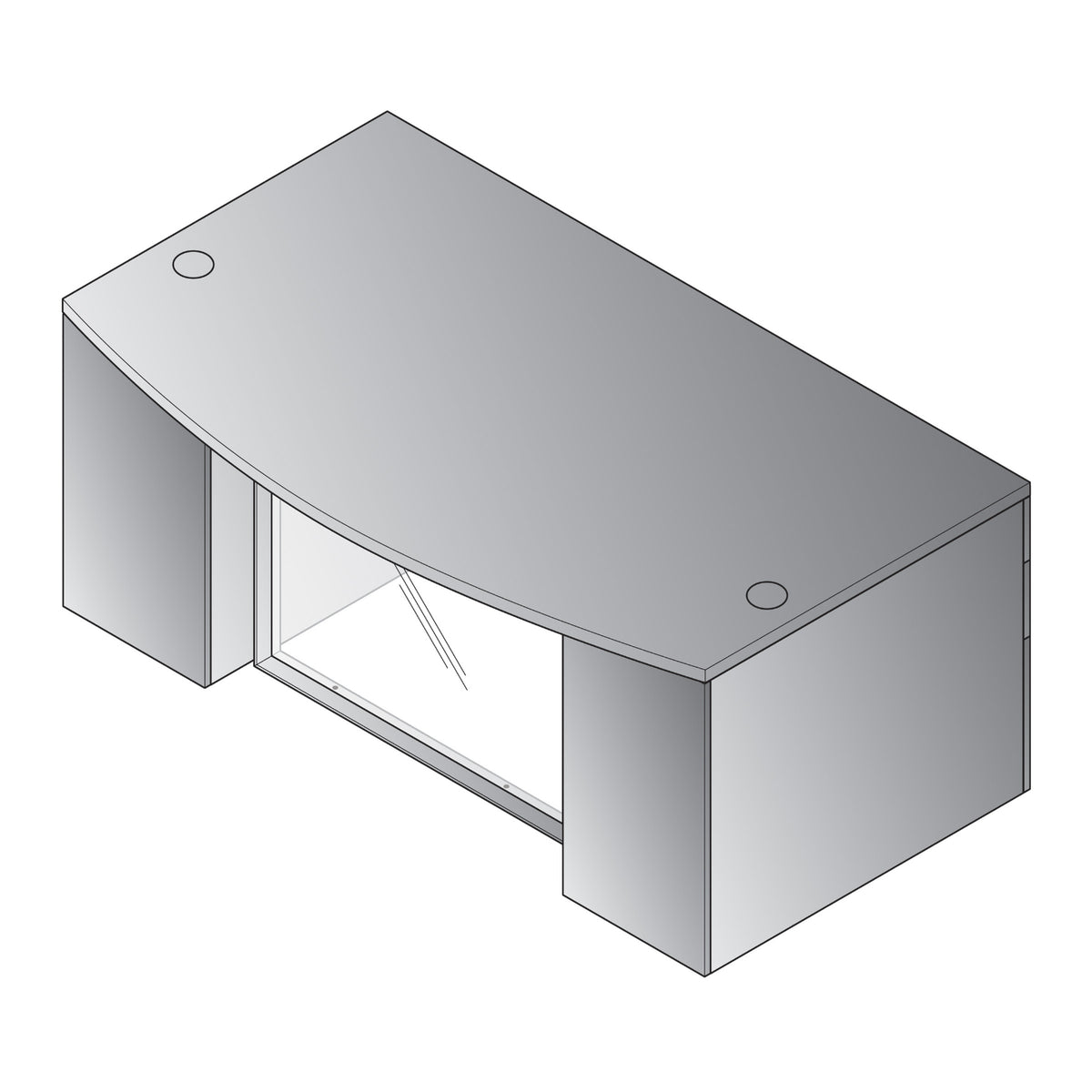 Napa StepFront Bow Top Desk with Glass Modesty Panel, 71" x 40" x 29" H