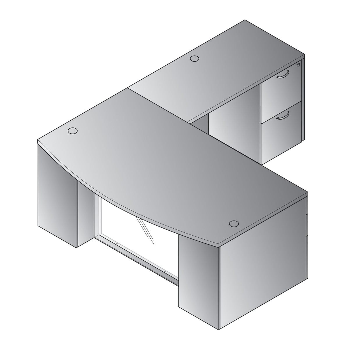Napa StepFront L Shape with Bow Top Desk and Glass Modesty Panel, 71” x 88”