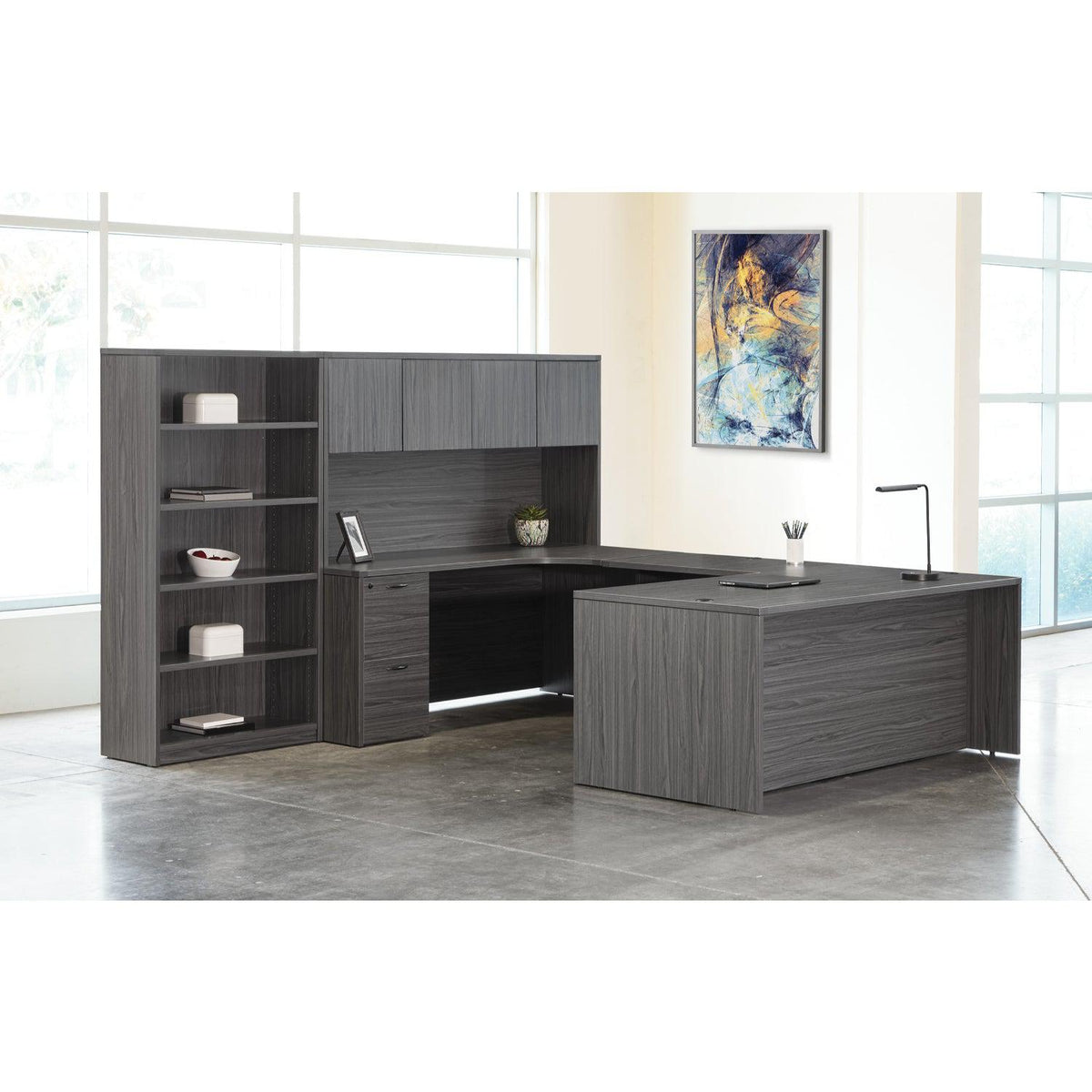 Napa Left U Shape Desk with Hutch and Bookcase, 107" x 107"