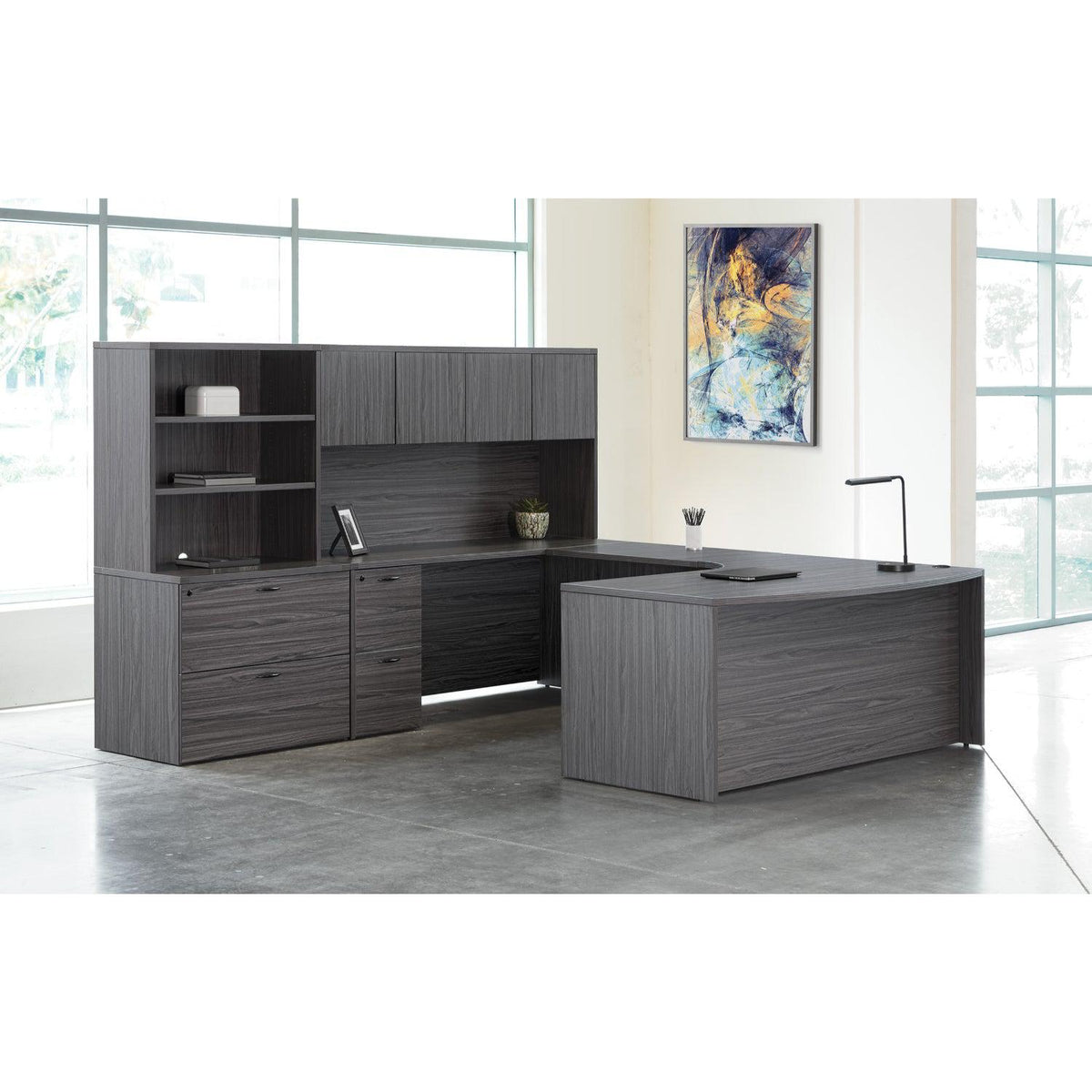 Napa Left U Shape with Corner Desk, Hutch and Storage, 107" x 107"