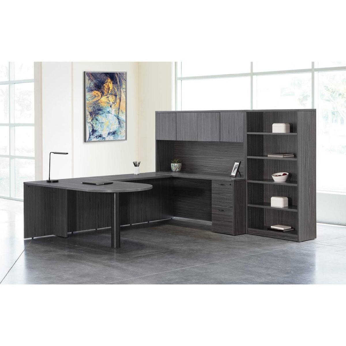 Napa U Shape with Bullet Desk, Hutch and Bookcase, 107" x 108"