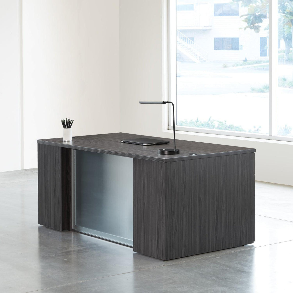 Napa StepFront Double Pedestal Desk with Glass Modesty Panel, 71” x 36” x 29" H