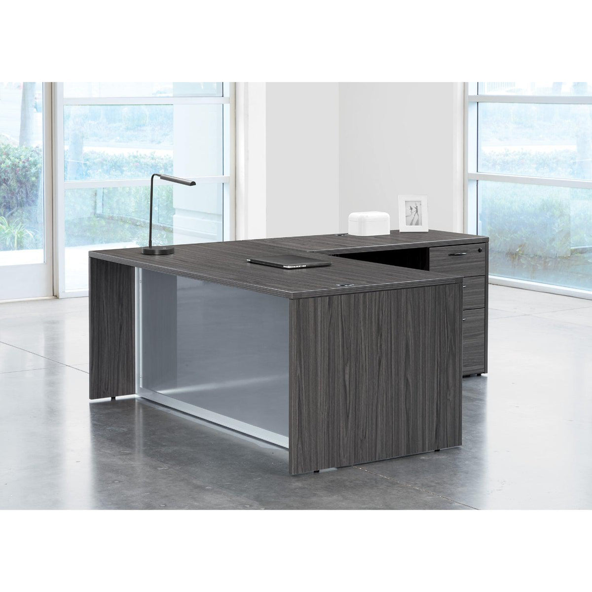 Napa L-Shape Desk with Glass Modesty Panel, 71" x 84" x 29" H