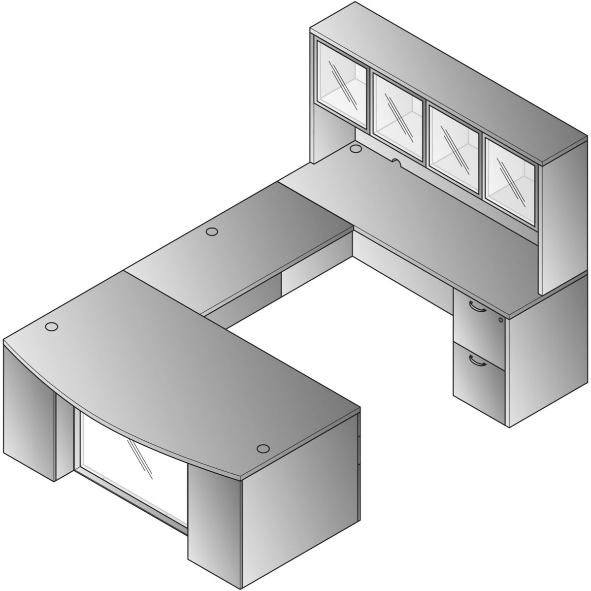 Napa StepFront U Shape with Hutch and Glass Modesty Panel, 71” x 112”