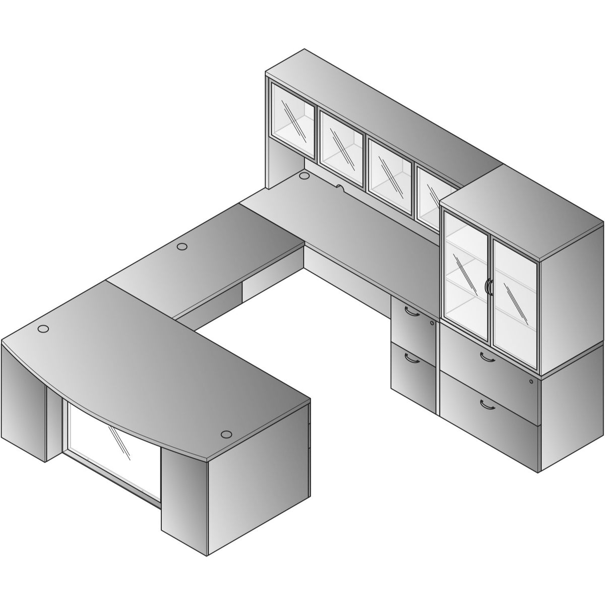 Napa StepFront U Shape with Hutch, File Storage and Glass Modesty Panel, 107” x 112”