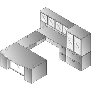 Napa StepFront U Shape with Hutch, File Storage and Glass Modesty Panel, 107” x 112”