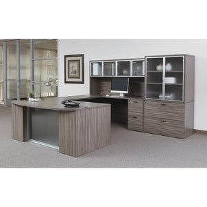 Napa StepFront U Shape with Hutch, File Storage and Glass Modesty Panel, 107” x 112”