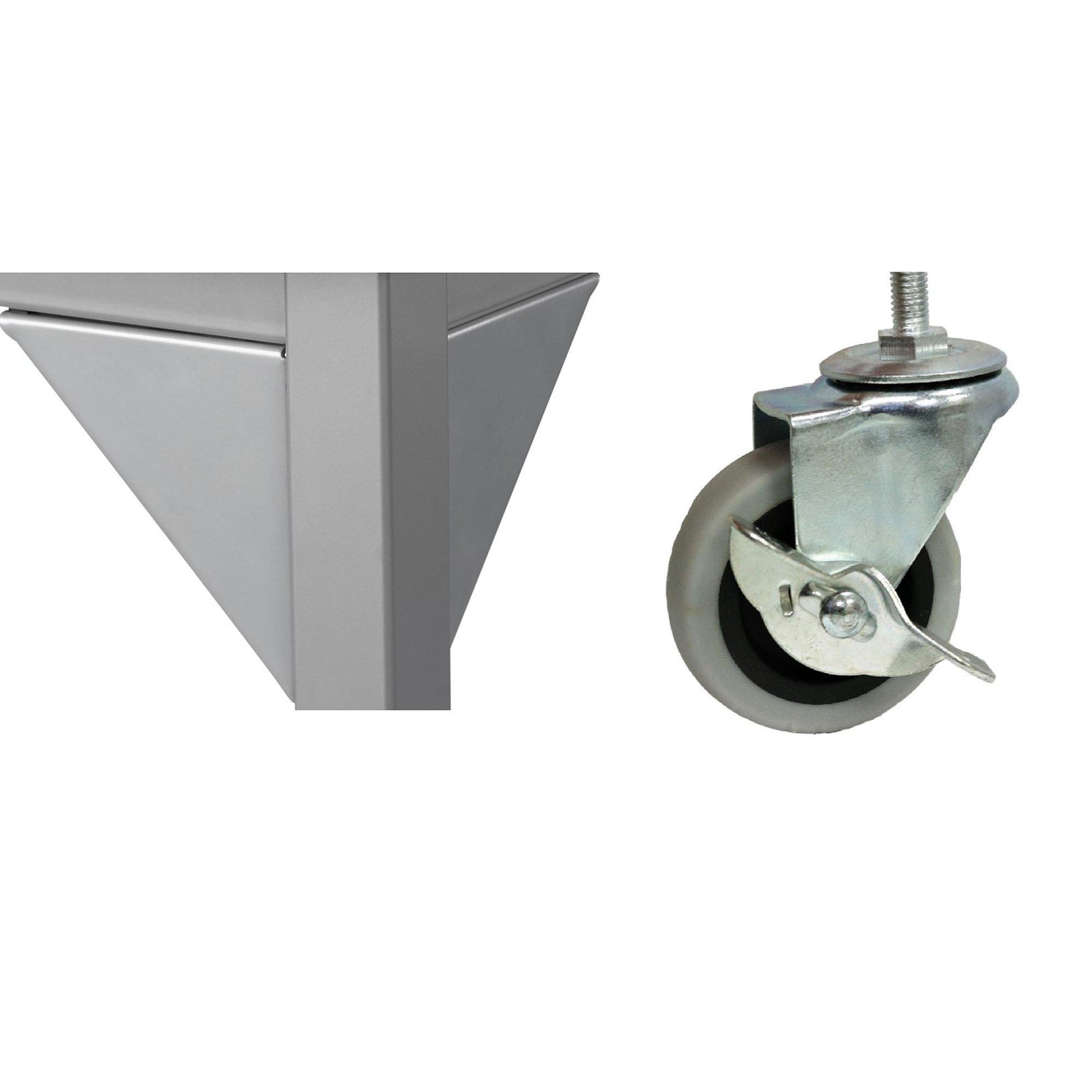 Set of 4 Casters and Gussets for NPS Fixed Height Steel Frame Science Tables or Heavy-Duty Utility Tables, Grey Finish