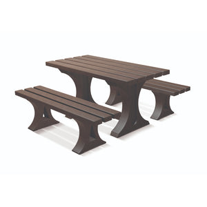 Recycled Plastic Lumber Outdoor Bench and Table Set, Grade 3+