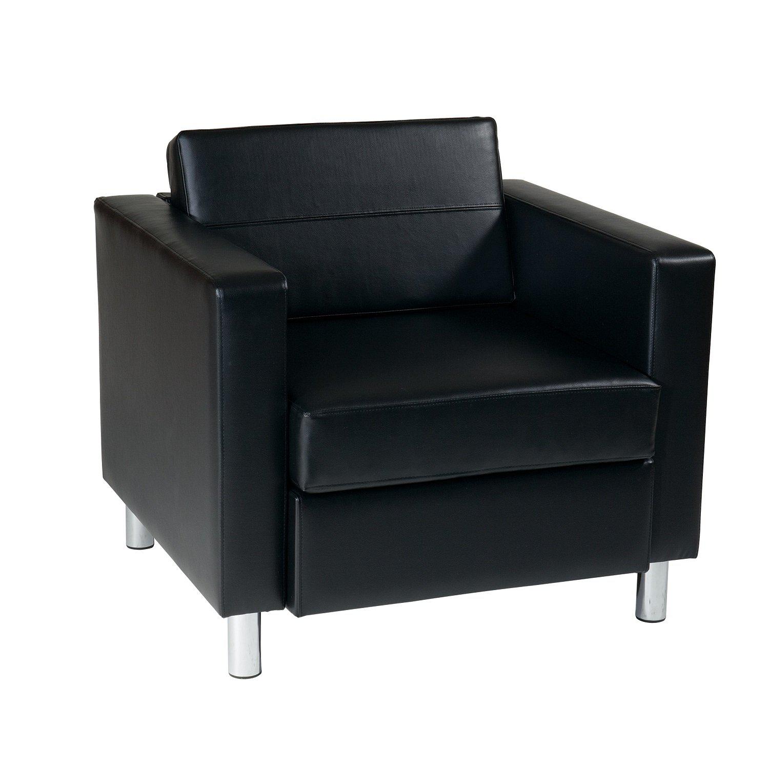 Pacific Armchair with Chrome Finish Legs, Vinyl Faux Leather Upholstery