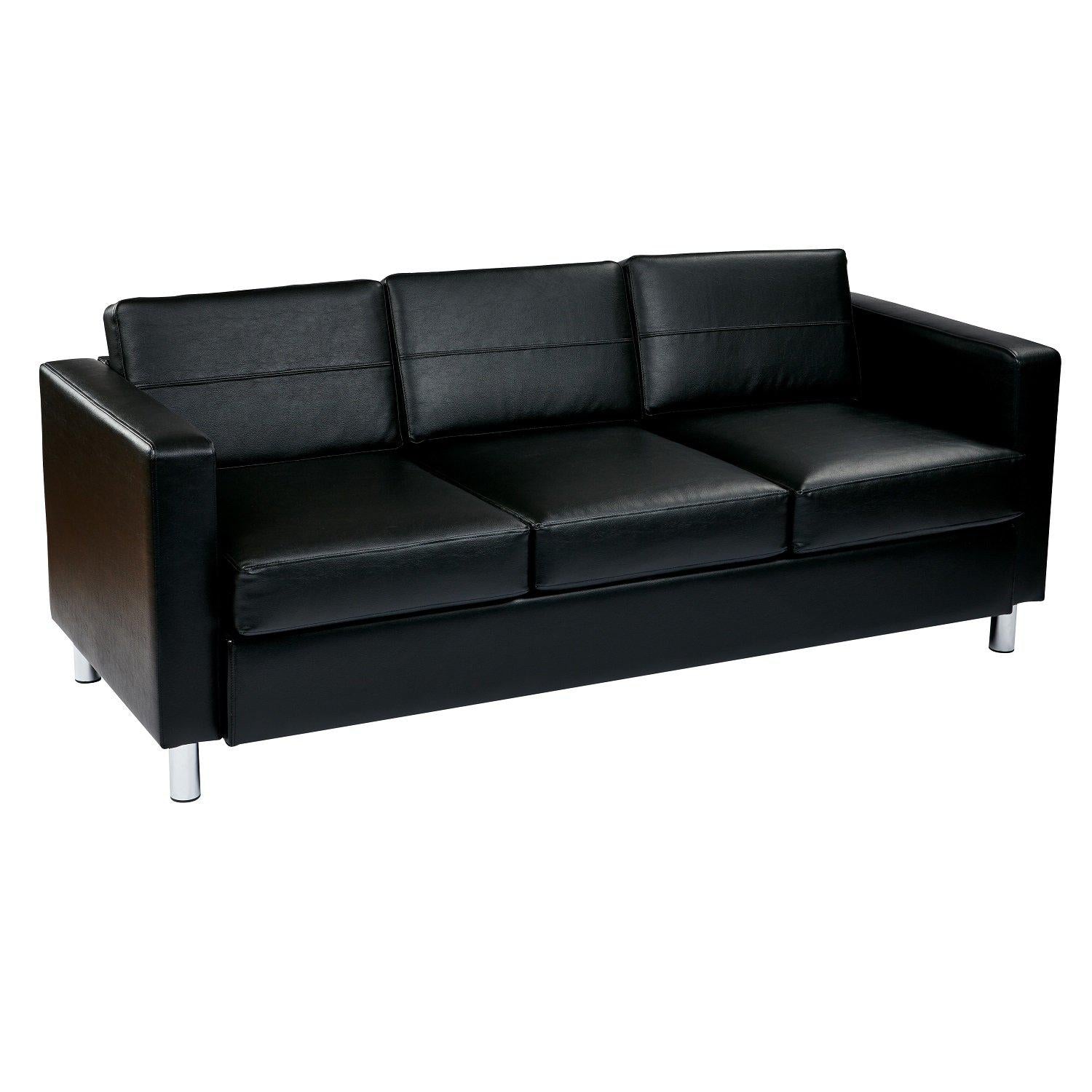 Pacific Sofa with Chrome Finish Legs, Vinyl Faux Leather Upholstery