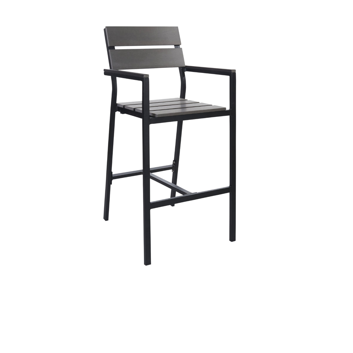 Seaside Collection Outdoor/Indoor Aluminum Arm Barstool with Gray Synthetic Teak Seat and Back