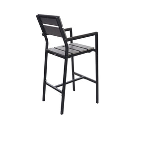 Seaside Collection Outdoor/Indoor Aluminum Arm Barstool with Gray Synthetic Teak Seat and Back