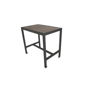 Seaside Collection Outdoor/Indoor 31" x 48" 4-Leg Bolt-Down Bar Height Table, Aluminum Frame with Gray Synthetic Teak Top