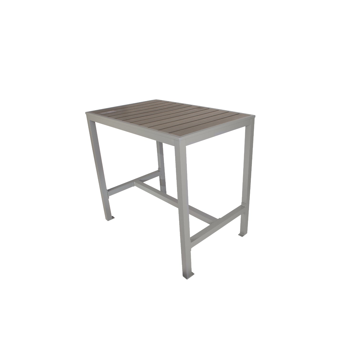 Seaside Collection Outdoor/Indoor 31" x 48" 4-Leg Bolt-Down Bar Height Table, Aluminum Frame with Gray Synthetic Teak Top