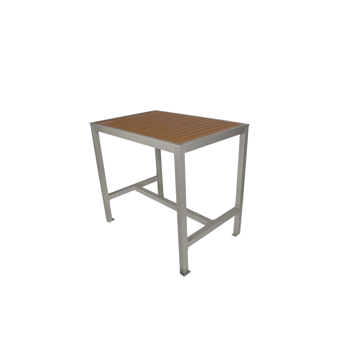 Longport Collection Outdoor/Indoor 32" x 48" Aluminum 4-Leg Bolt-Down Bar Height Table with Synthetic Teak Top