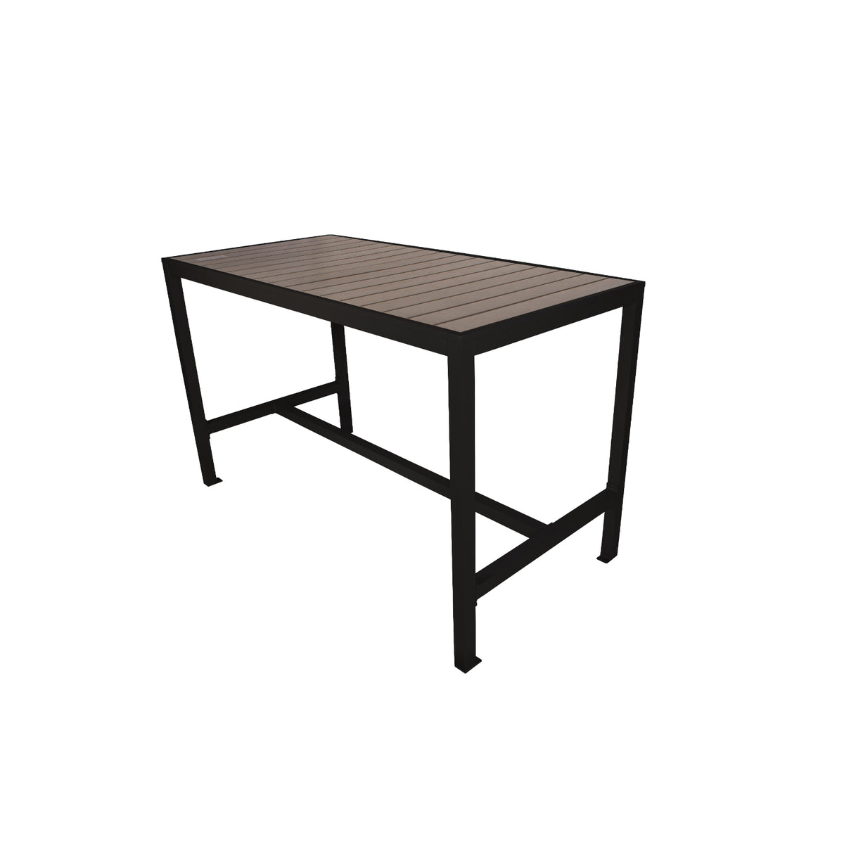 Seaside Collection Outdoor/Indoor 35" x 72" 4-Leg Bolt-Down Bar Height Table, Aluminum Frame with Gray Synthetic Teak Top