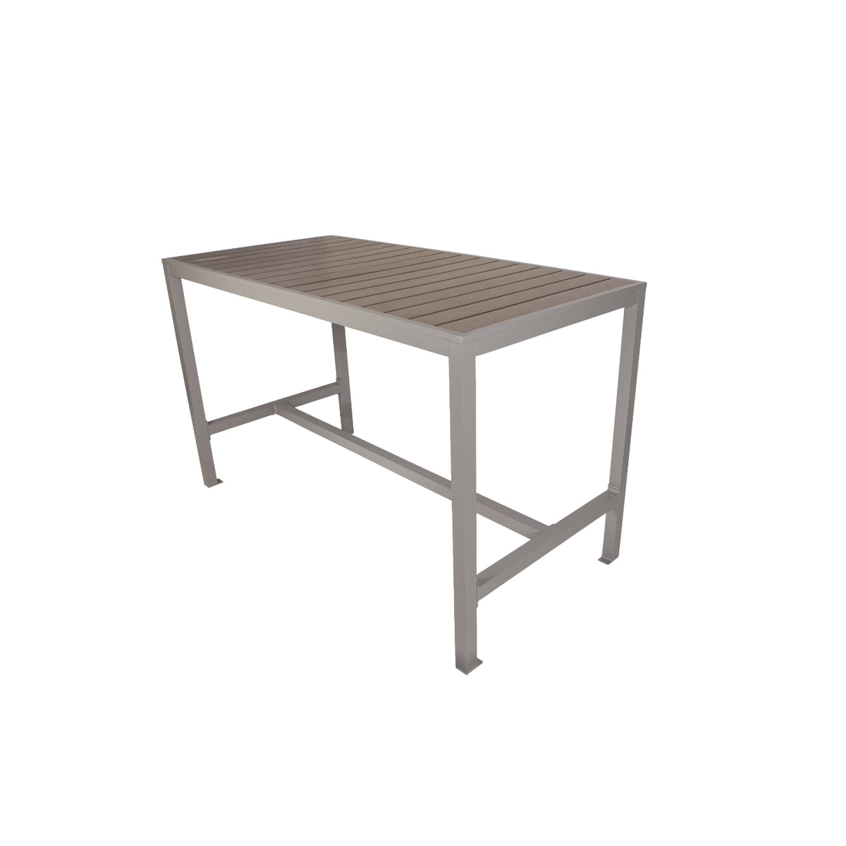 Seaside Collection Outdoor/Indoor 35" x 72" 4-Leg Bolt-Down Bar Height Table, Aluminum Frame with Gray Synthetic Teak Top