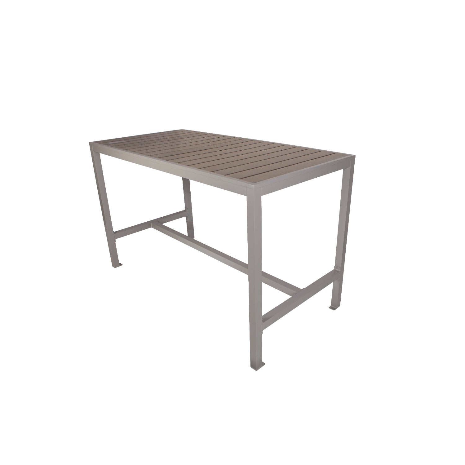 Seaside Collection Outdoor/Indoor 35" x 72" 4-Leg Bolt-Down Bar Height Table, Aluminum Frame with Gray Synthetic Teak Top