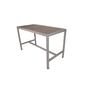 Seaside Collection Outdoor/Indoor 35" x 72" 4-Leg Bolt-Down Bar Height Table, Aluminum Frame with Gray Synthetic Teak Top
