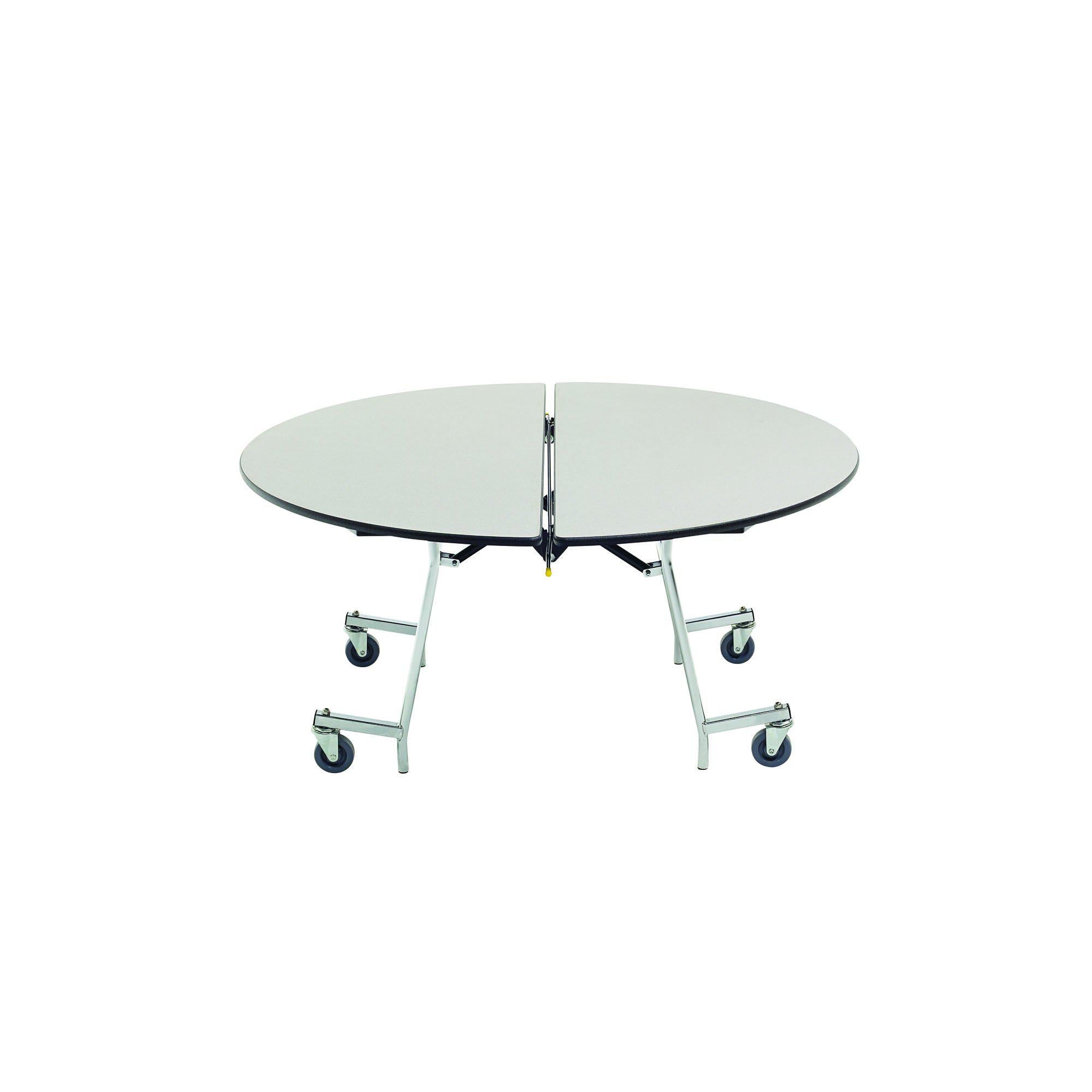 Mobile Shape Cafeteria Table, Round, 60" Diameter, Grey Nebula Laminate, Black Dyna Rock Edge, Chrome Finish