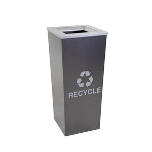 Metro Collection Single Stream Tapered Indoor Recycling Receptacle, Hammered Charcoal Finish with Platinum Lid